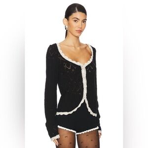 NWT Free People Adelene Pointelle Cardigan S in Black Creme